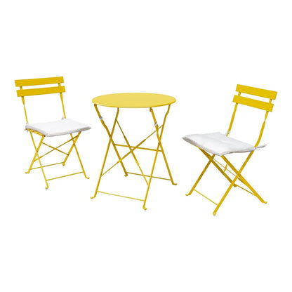 Premium Steel Patio Bistro Set with Cushion 3 Piece Patio Set of Foldable Patio Table and Chairs