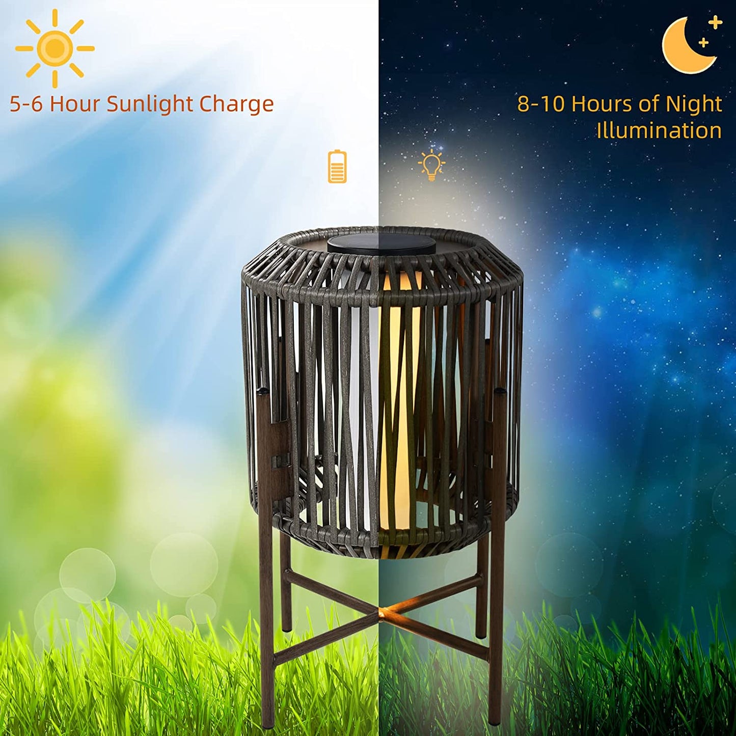 22" Resin Wicker Steel Modern Outdoor Integrated LED Solar Floor Lamp