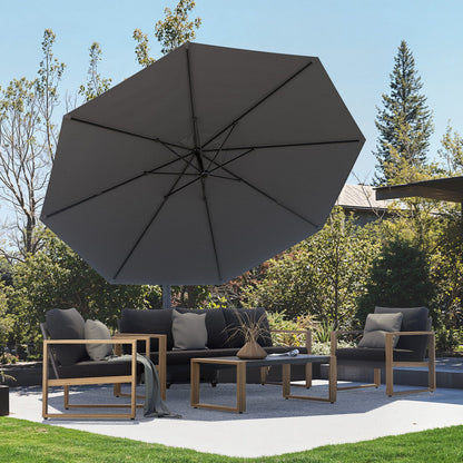 11 FT 12 FT Cantilever Patio Umbrella with Base, Round Large Offset Umbrellas for Garden Deck Pool