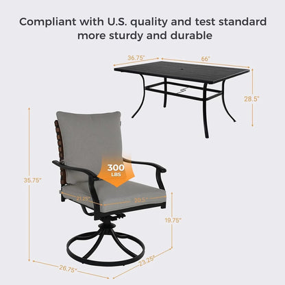 5 Pieces Outdoor Dining Set,4 Steel Resin Wicker Swivel Patio Chairs&Square Dining Table