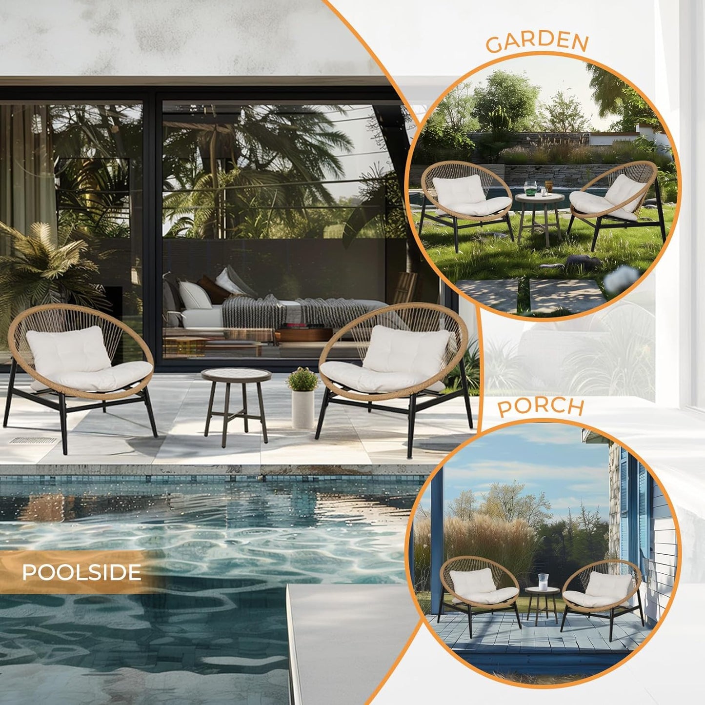 Outdoor Furniture Set,Wicker Seating Set Oversized Chairs