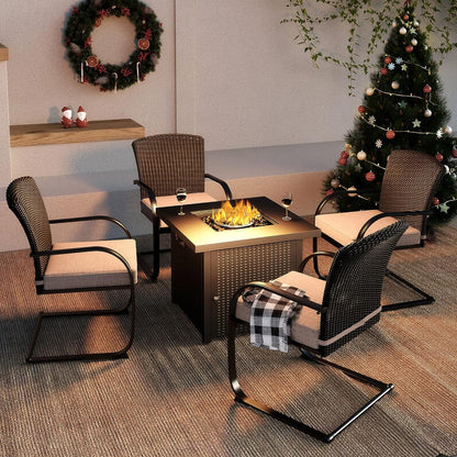 5-Piece Outdoor Dining Table Set with Fire Pit, 4 Outdoor Spring Dining Chairs