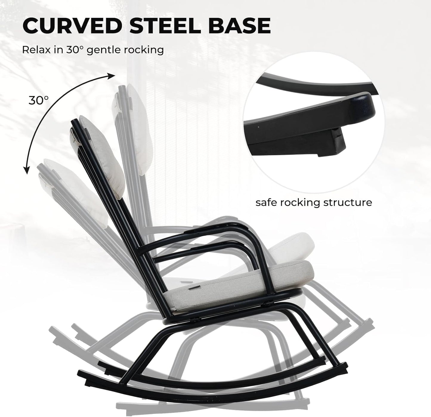 Outdoor Rocking Chair Set for 2, E-Coated Steel Rocking Chairs with Cushions and Side Table