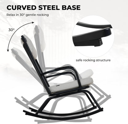 Outdoor Rocking Chair Set for 2, E-Coated Steel Rocking Chairs with Cushions and Side Table