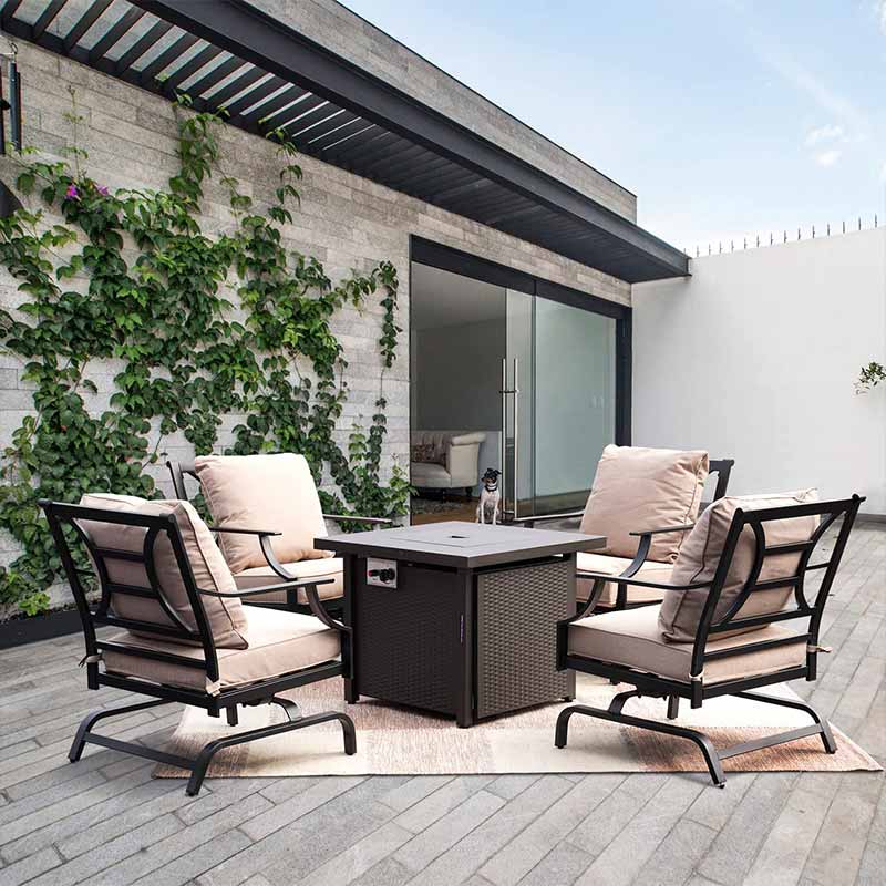 NEWPORT Outdoor Furniture Set with 1 Propane Fire Pit Table and 4 Chairs
