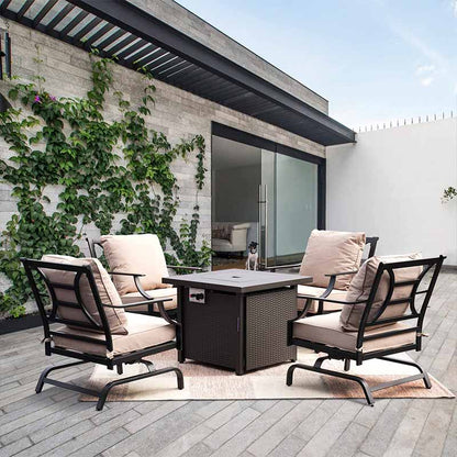 NEWPORT Outdoor Furniture Set with 1 Propane Fire Pit Table and 4 Chairs