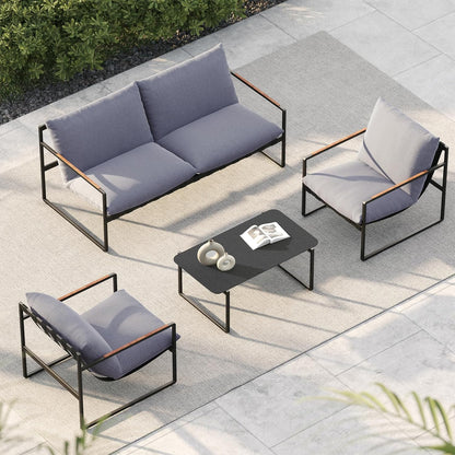 4-Piece Patio Furniture Set, Outdoor Patio Conversation Sofa Set with Cushion, Loveseat Chairs and Coffee Table