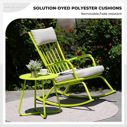 Outdoor Rocking Chair Set for 2, E-Coated Steel Rocking Chairs with Cushions and Side Table