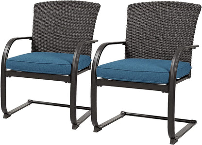 Dining Wicker Chair Set, Steel Frame Chair with Cushion
