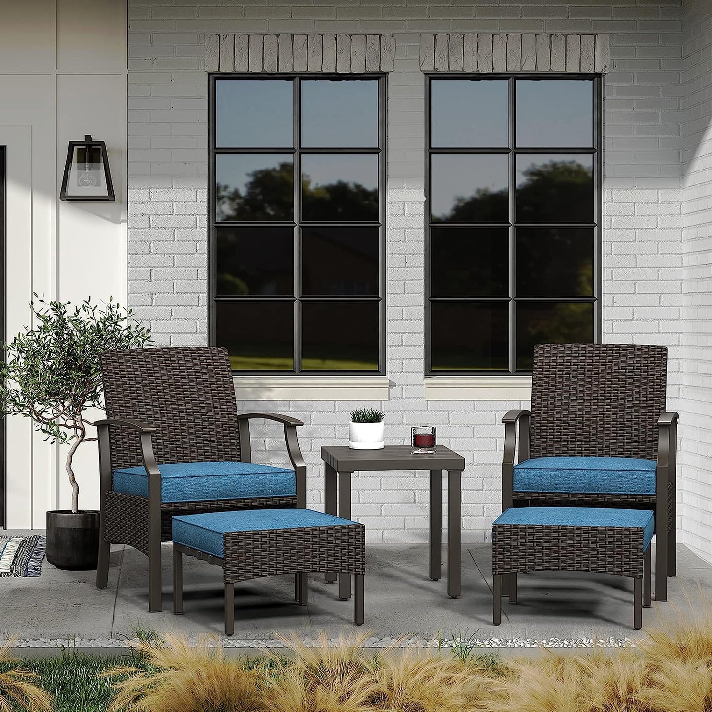 Outdoor Furniture Sets Weather Resistant Wicker Outdoor Patio Chairs with Ottomans and Coffee Tables for Balcony Backyard Garden Poolside