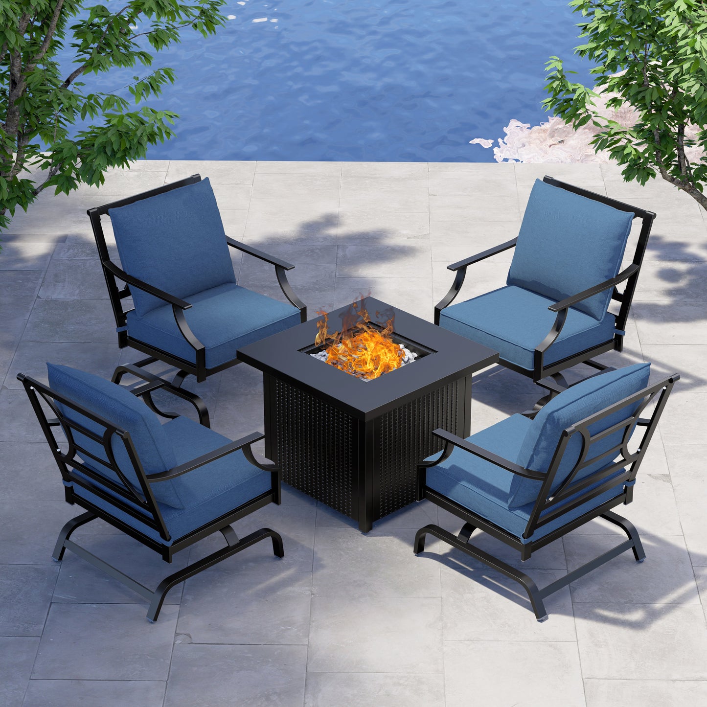 NEWPORT Outdoor Furniture Set with 1 Propane Fire Pit Table and 4 Chairs