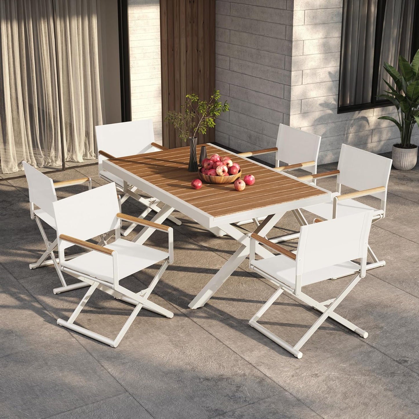 Dining Set, Extendable Table with Extra-Wide Foldable Chairs