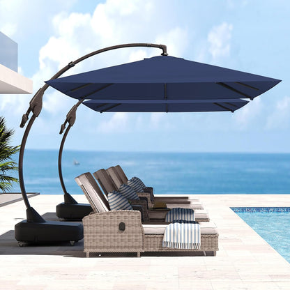 Large Rectangular Patio Umbrella with Base, with Umbrella Cover, Cantilever Umbrellas Easy Tilt