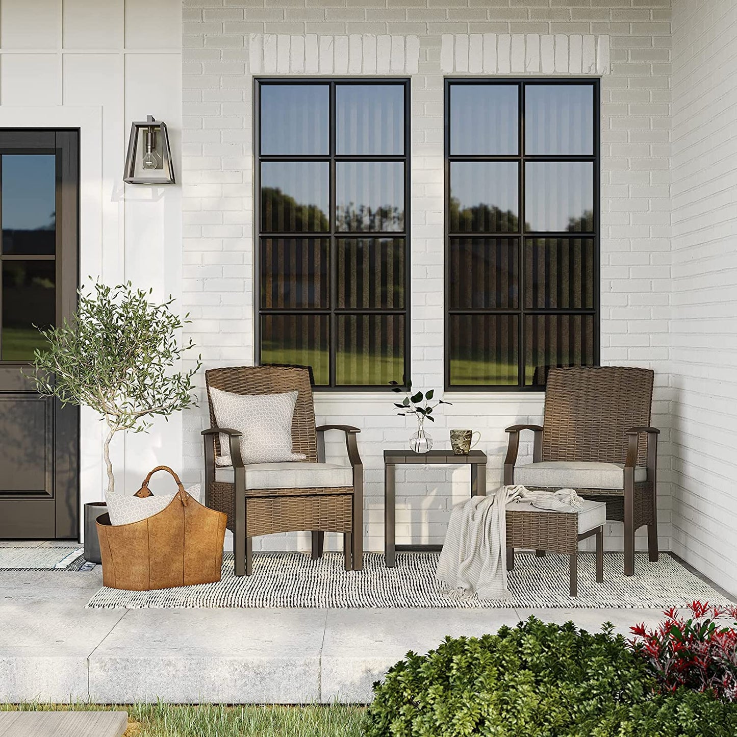 5 Pieces Outdoor Patio Furniture Sets Weather Resistant Wicker Outdoor Chairs with Ottomans and Coffee Tables