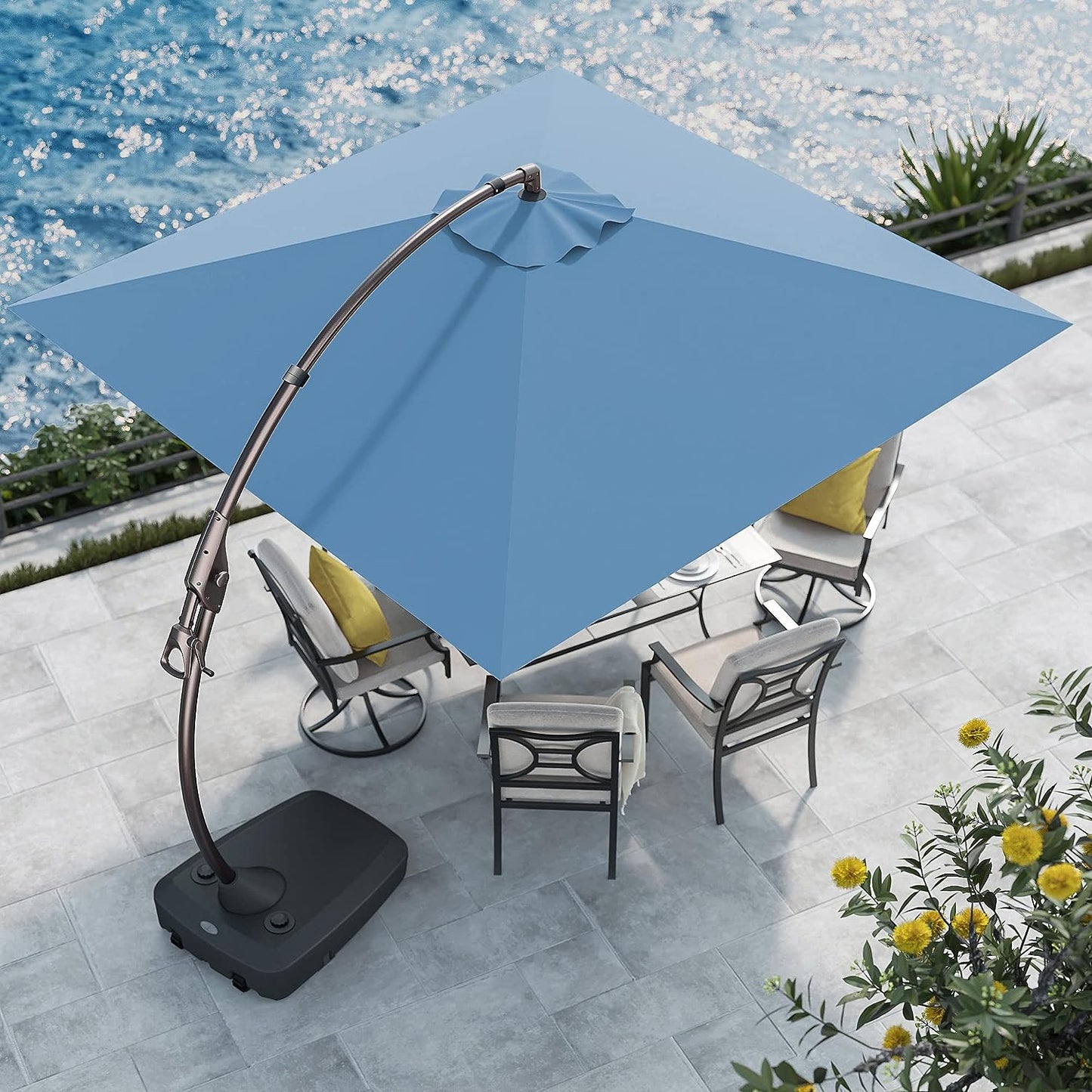Sunbrella Cantilever Umbrella with Base, with Umbrella Cover, 10X10 FT Square Aluminum Patio Umbrella