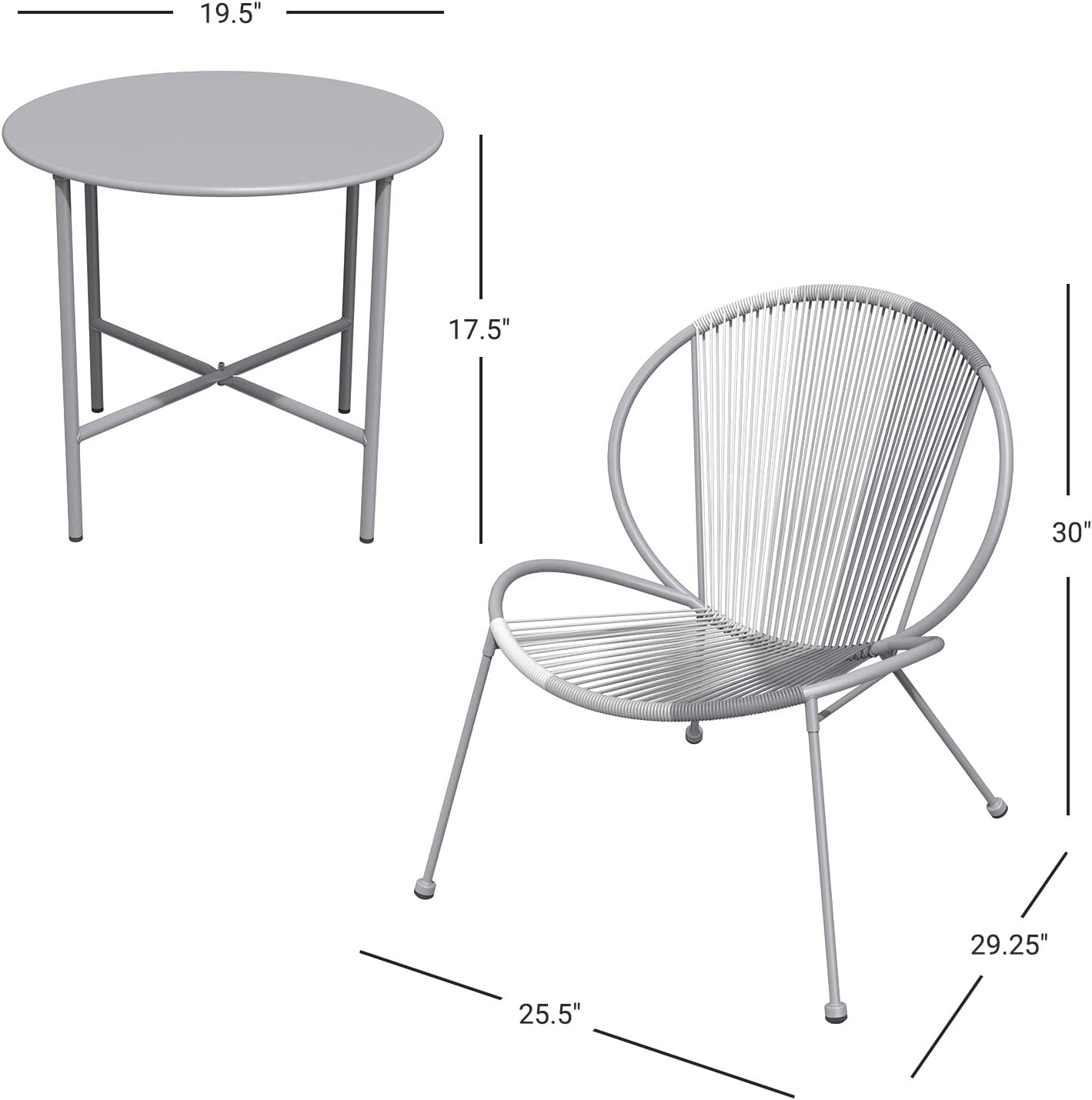 3 Piece Acapulco Steel Woven Rope Bistro Set  with Coffee Table