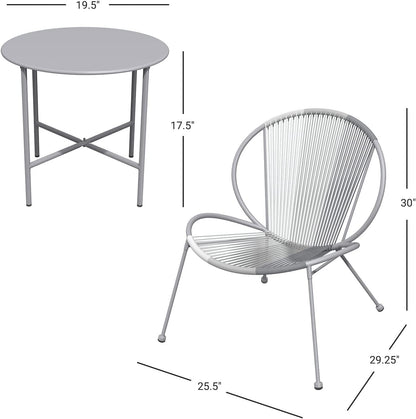 3 Piece Acapulco Steel Woven Rope Bistro Set  with Coffee Table