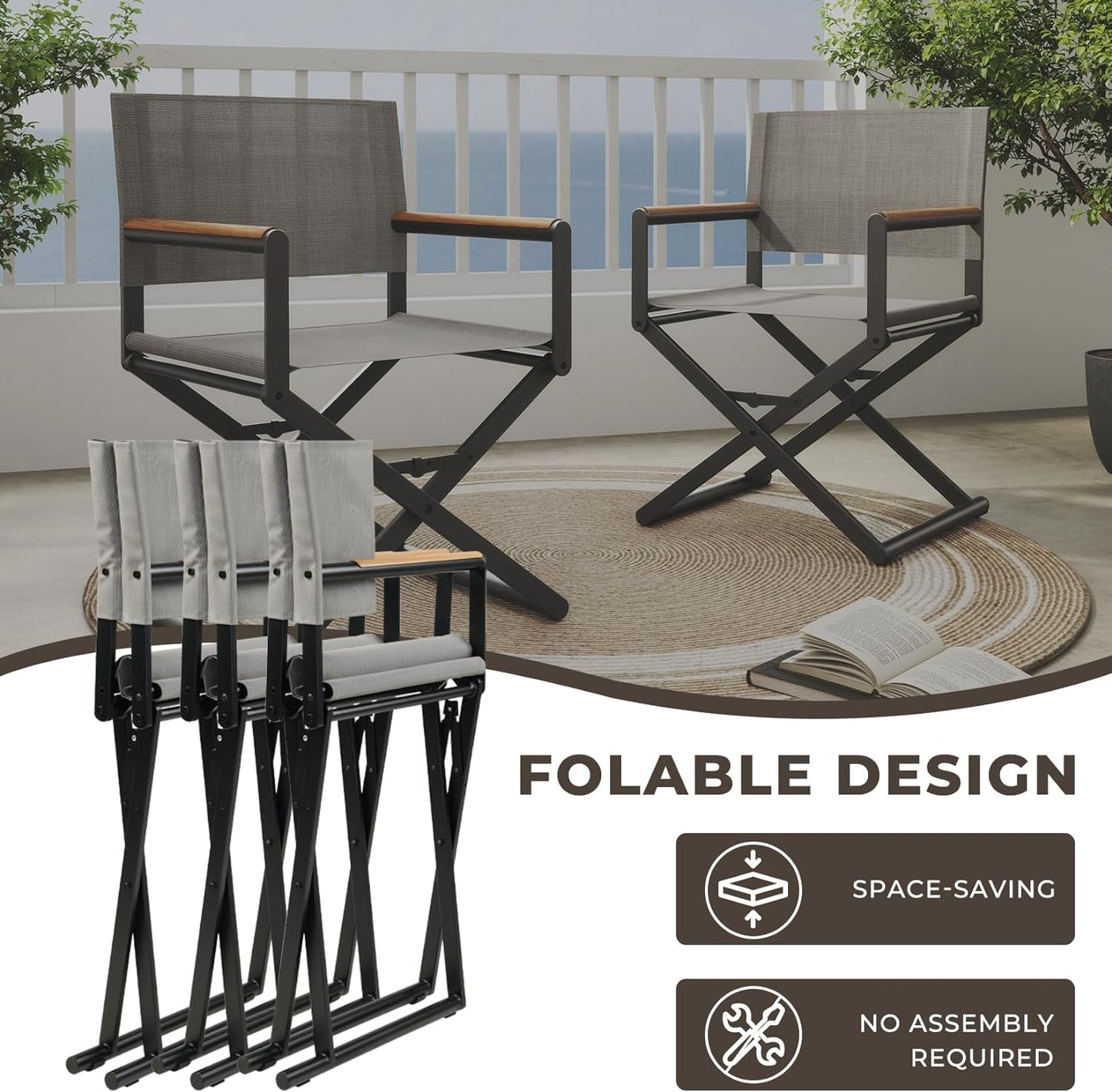 Dining Set, Extendable Table with Extra-Wide Foldable Chairs