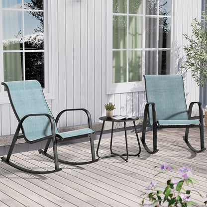 3-Piece Patio Bistro Rocking Chair Set, Steel Rocker Seating Outside for Front Porch, Garden, Patio, Backyard