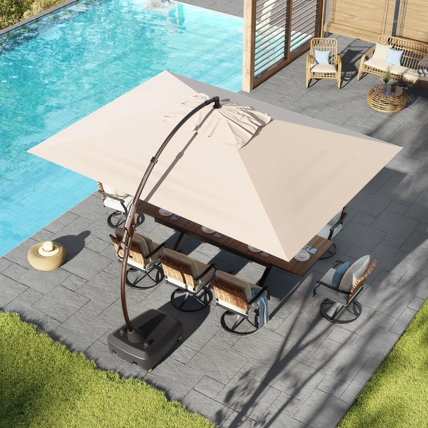 10x13 FT Rectangular Cantilever Patio Umbrella with Base, with Umbrella Cover