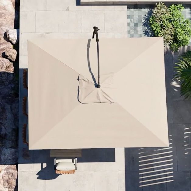 Large Rectangular Patio Umbrella with Base, with Umbrella Cover, Cantilever Umbrellas Easy Tilt