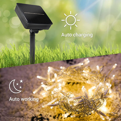 Solar String Lights Outdoor 29.5FT 360 LED , Waterproof 8 Modes with Dimmer and Timer Solar Patio Lights for Patio