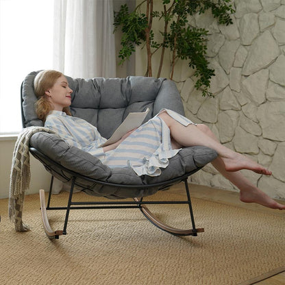 GRAND PATIO Outdoor Royal Rocking Chair, E-Coated Papasan Chair With Cushion for Porch, Garden