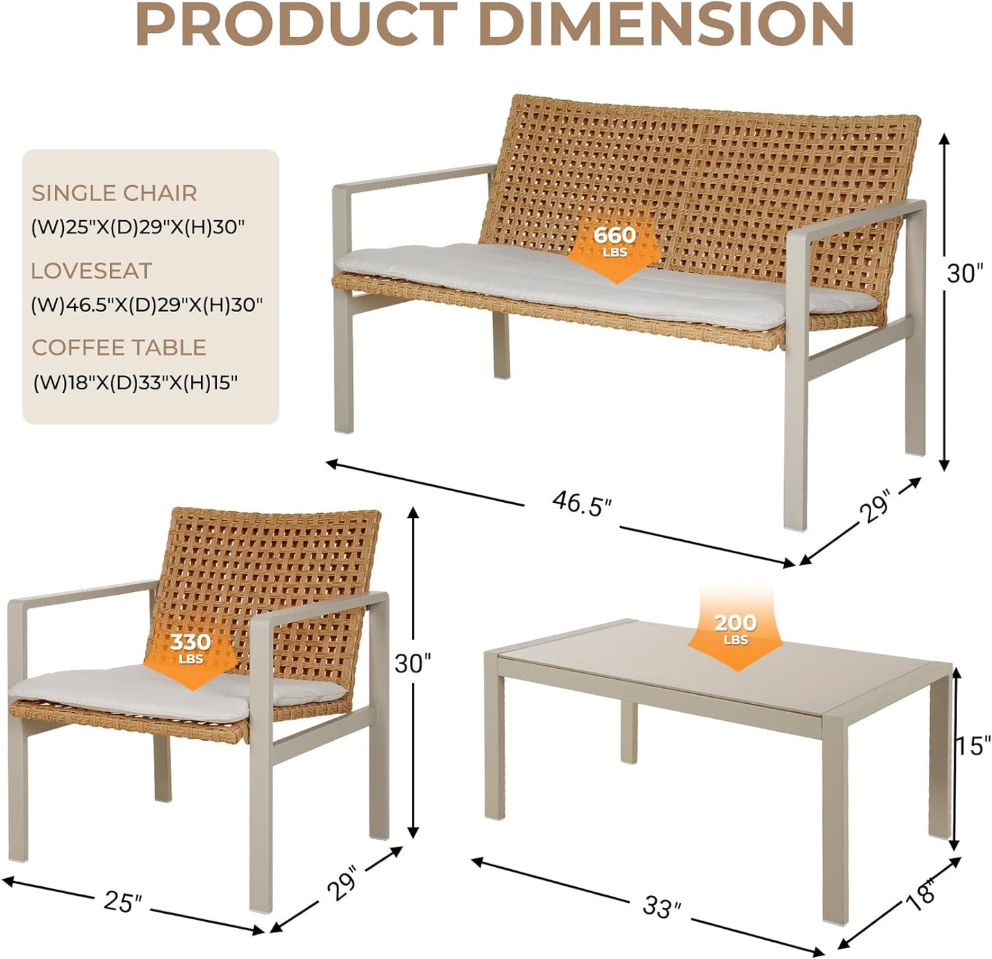 GRAND PATIO Spring Wicker Patio Furniture Set, Outdoor Conversation Furniture Set with Coffee Table