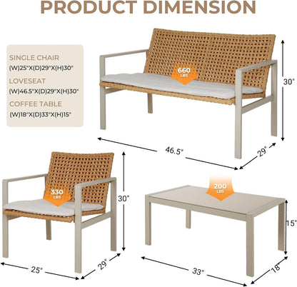 GRAND PATIO Spring Wicker Patio Furniture Set, Outdoor Conversation Furniture Set with Coffee Table