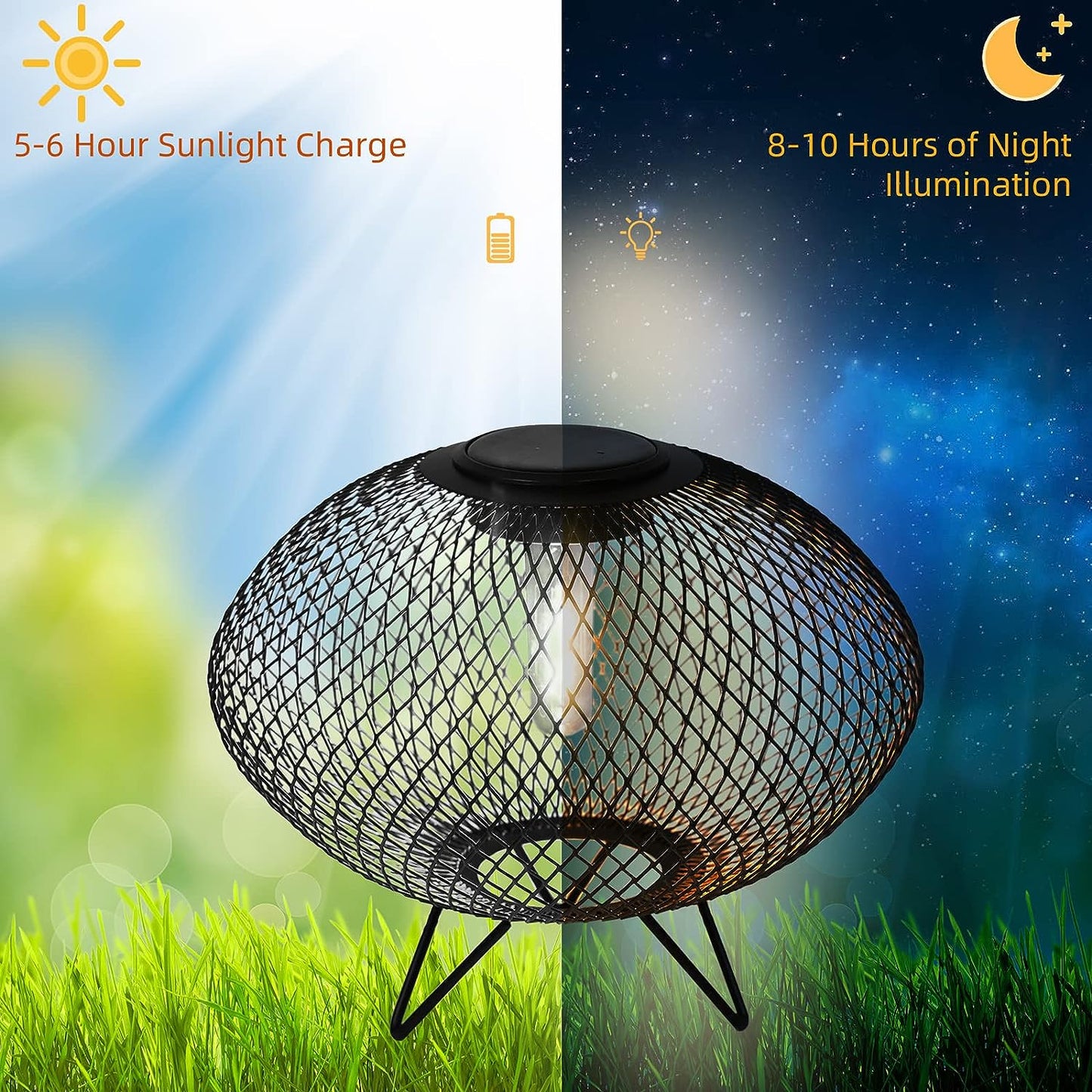 Shadow Solar Powered 8"H Table Lamp 2-Pack Metal Wire Shade, LED Modern Outdoor Lantern