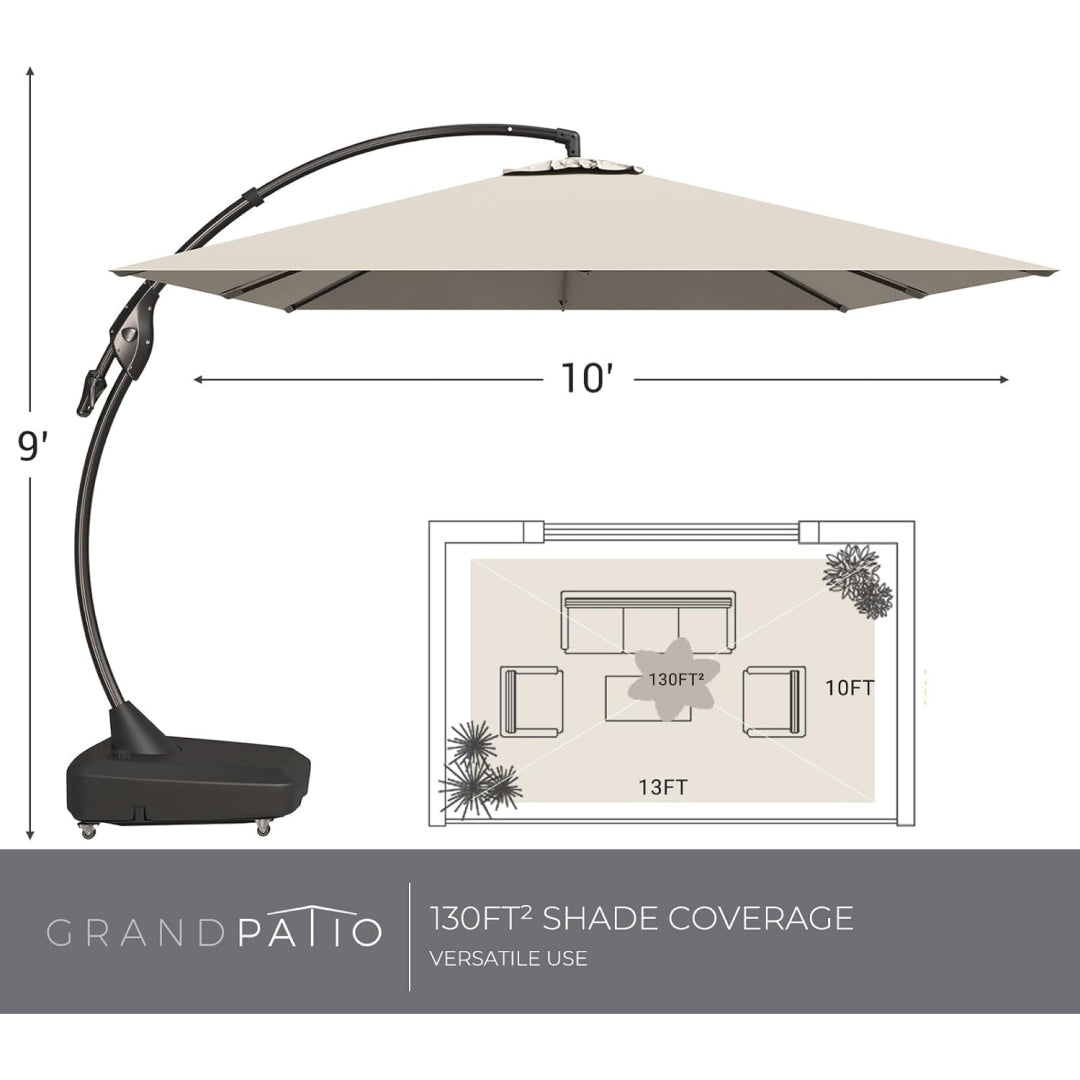 Large Rectangular Patio Umbrella with Base, with Umbrella Cover, Cantilever Umbrellas Easy Tilt