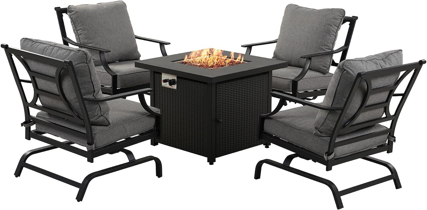 GRAND PATIO 5 PCS Outdoor Furniture Conversation Grey Cushions Rocking Chairs Propane Gas Fire Table