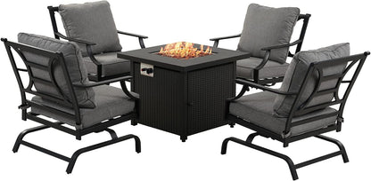 GRAND PATIO 5 PCS Outdoor Furniture Conversation Grey Cushions Rocking Chairs Propane Gas Fire Table